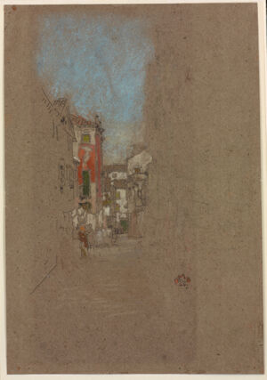 chalk and pencil on brown paper