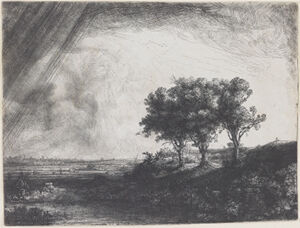 Etching with engraving and drypoint in black ink on ivory paper