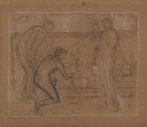 Pen on brown paper with white heightening