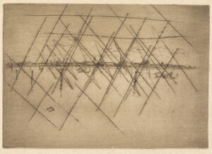 Etching in dark brown ink on tan Japanese paper; second (final) state, cancelled