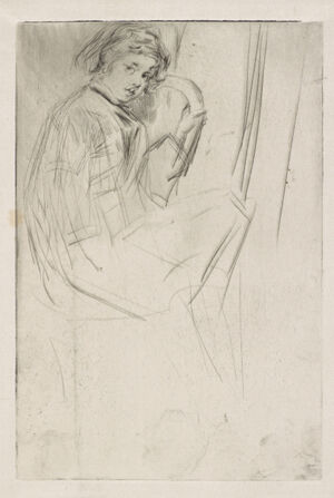 Drypoint in black ink on off-white Asian paper; first state (of four)