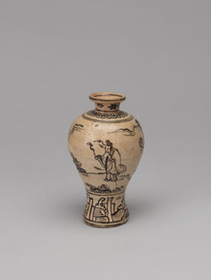 Stoneware with underglaze slip designs