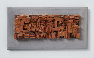 Raw wood on painted paperboard