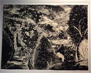 Linocut and chine colle on paper