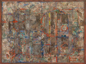 Collage, mica, oil on panel