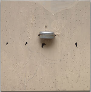 Oil, holes, props on canvas