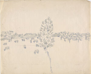 Pen and ink with wash on paper