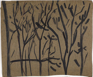 Brush and ink on tan paper