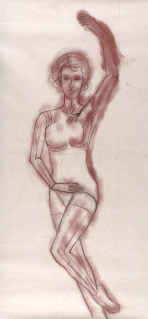 Charcoal,pencil, dry pigment on paper