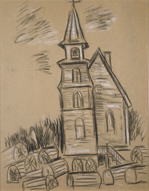 pastel on brown paperboard