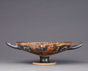 Painted terracotta (black figure)