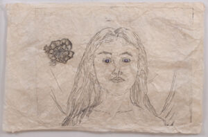 Ink and cowrie shells on nepal paper