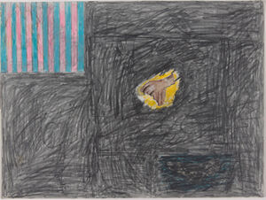 Pencil, crayon, collage on paper