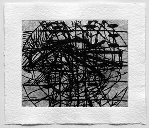 Wood engraving with embossment on paper