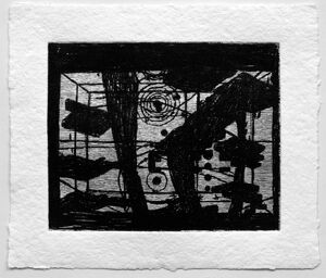 Wood engraving with embossment on paper