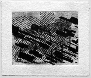 Wood engraving with embossment on paper