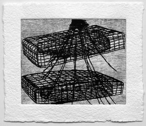 Wood engraving with embossment on paper