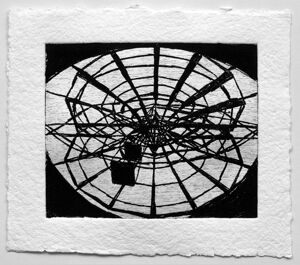 Wood engraving with embossment on paper