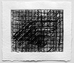 Wood engraving with embossment on paper