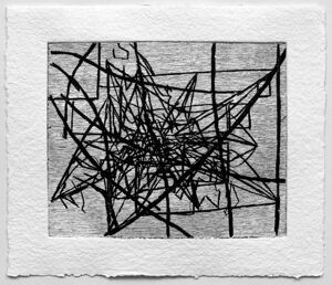 Wood engraving with embossment on paper