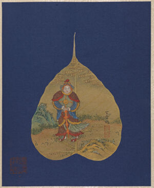 Ink and colors on bodhi leaf