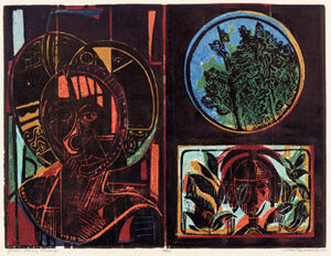 Woodcut and monoprint on paper