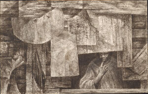 Oil wash, ink and Wolff&#39;s carbon drawing pencil on paperboard