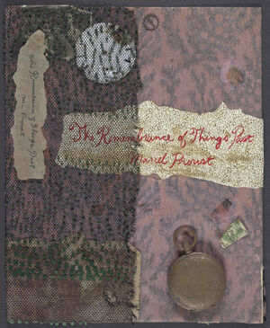 Metal, fabric, stamp on paper