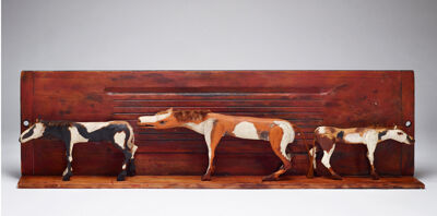 Painted wood, baling twine, wood shelf