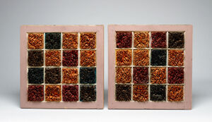 Painted wood picks, windows with glass panes (diptych)