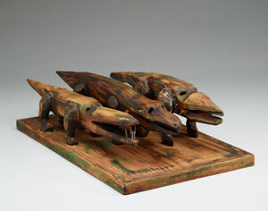 Stained, blackened and painted wood, nails