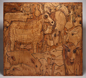 Stained, painted and blackened wood (diptych)