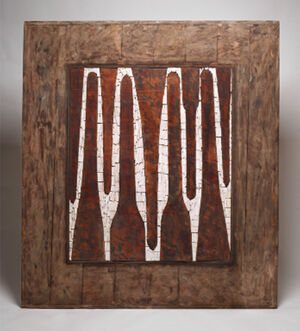 Stained and painted wood on canvas