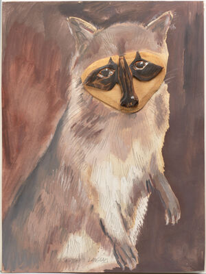 Painted wood, oil and graphite on paper