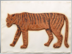 Stained and blackened wood and painted wire on paper
