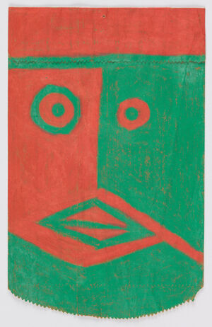 wax crayon on paper bag