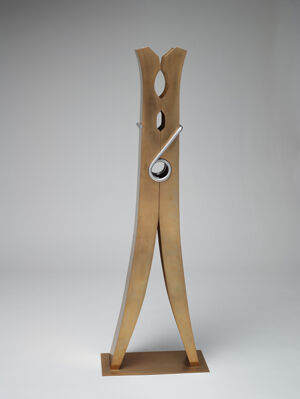 Bronze and stainless steel with golden patina