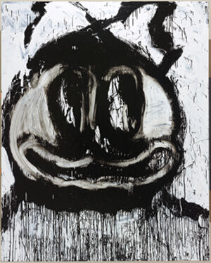 Enamel and metallic paint on linen