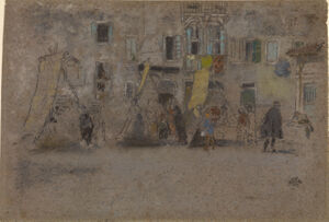 chalk and pastel on brown paper