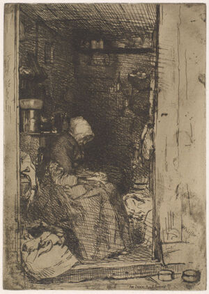 Etching and drypoint in black ink on off-white Japanese paper laid down on ivory wove paper (chine collé); third state (of four)