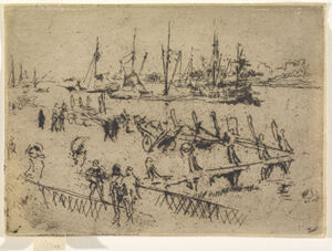 Etching in black ink on cream laid paper; only state