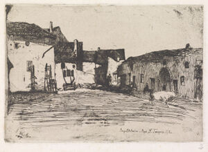 Etching in black ink on ivory Japanese paper laid down on off-white wove paper (chine collé); third (final) state