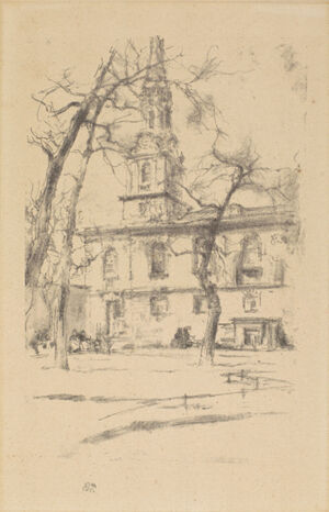 Transfer lithograph with stumping on fine laid paper