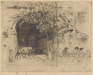 Etching and drypoint in black ink on tan laid paper; fifth state (of nine)