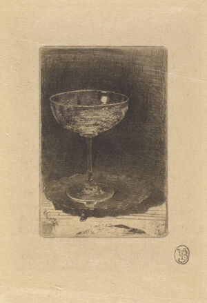 Etching in black ink on tan Japanese paper; second (final) state