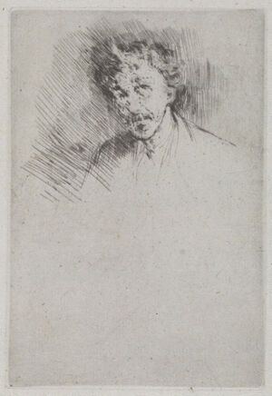 Etching in black ink on light blue laid paper; only state