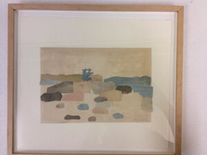 Collage with watercolored paper, pencil and wash