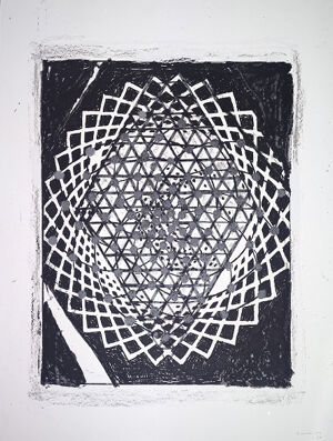 Screenprint in three colors on Lana Aquarelle paper (torn to size) (CP)