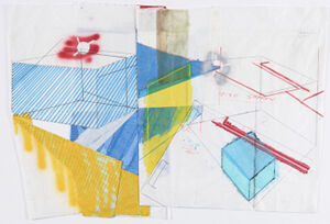 Ink, gouache,watercolor, colored pencil and spray paint on paper