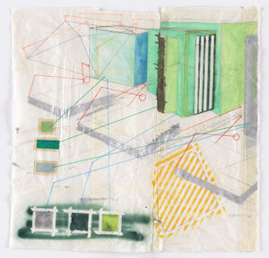 Ink, gouache, watercolor, colored pencil, crayon and spray paint on paper